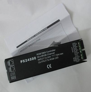 Controlador DMX PX24500 RGB, decodificador de señal Digital DC12-24V, 15A, DMX512, con interfaz de red RJ45, tira de luz LED RGB
