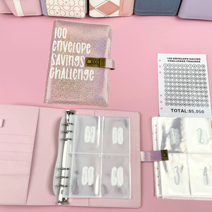 Carpeta de presupuesto para sobres de 100 días, cubierta de cuero y papel, Bloc de notas para eventos, libro de desafío para ahorrar dinero con cerradura para regalar - Product Image 5