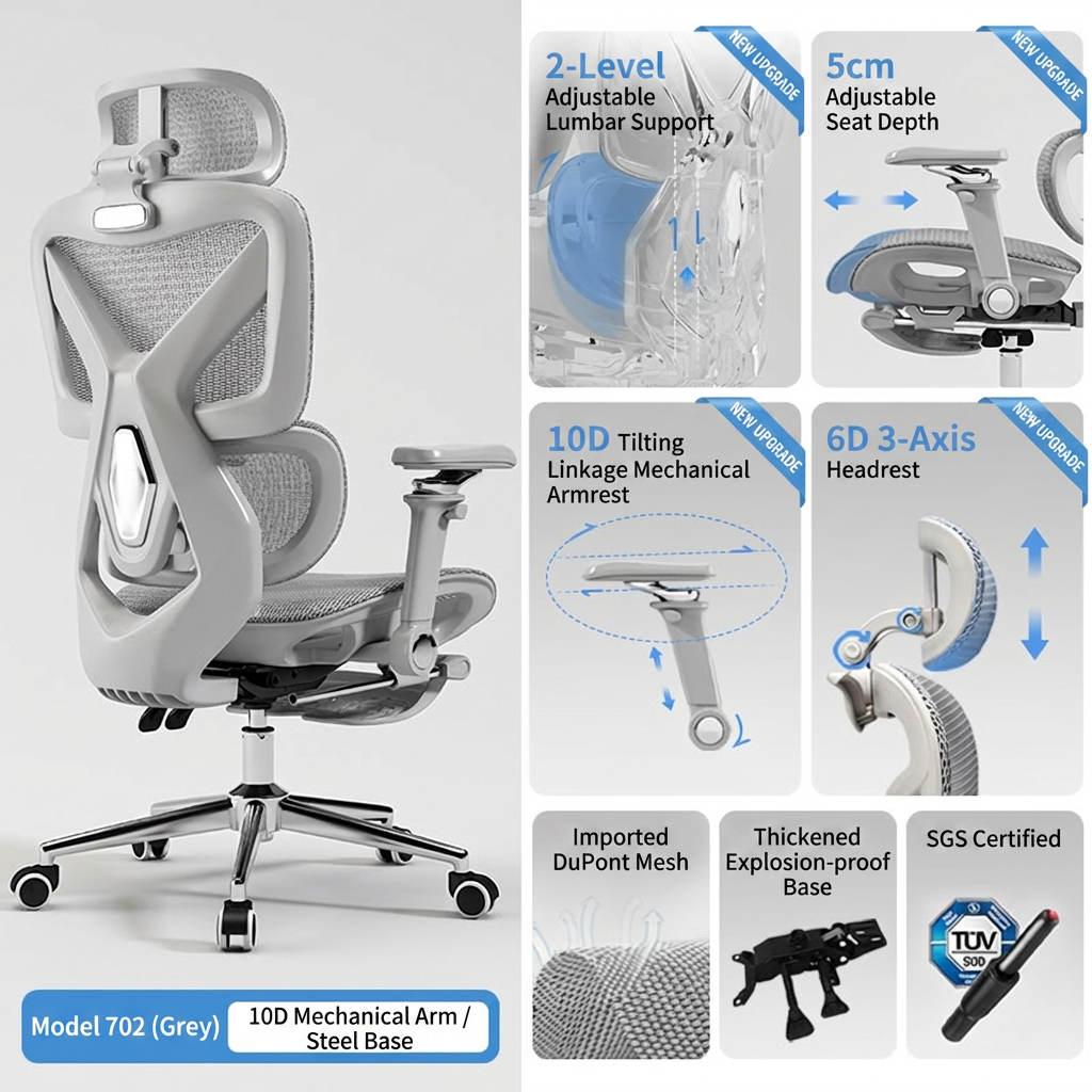 702 (Gray) 10D Robotic Arm / Steel Base