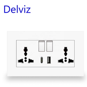 Delviz 13A国际通用双电源插座、开关控制、5v 2100mA接口输出、2A USB端口C型墙壁插座 - Product Image 3