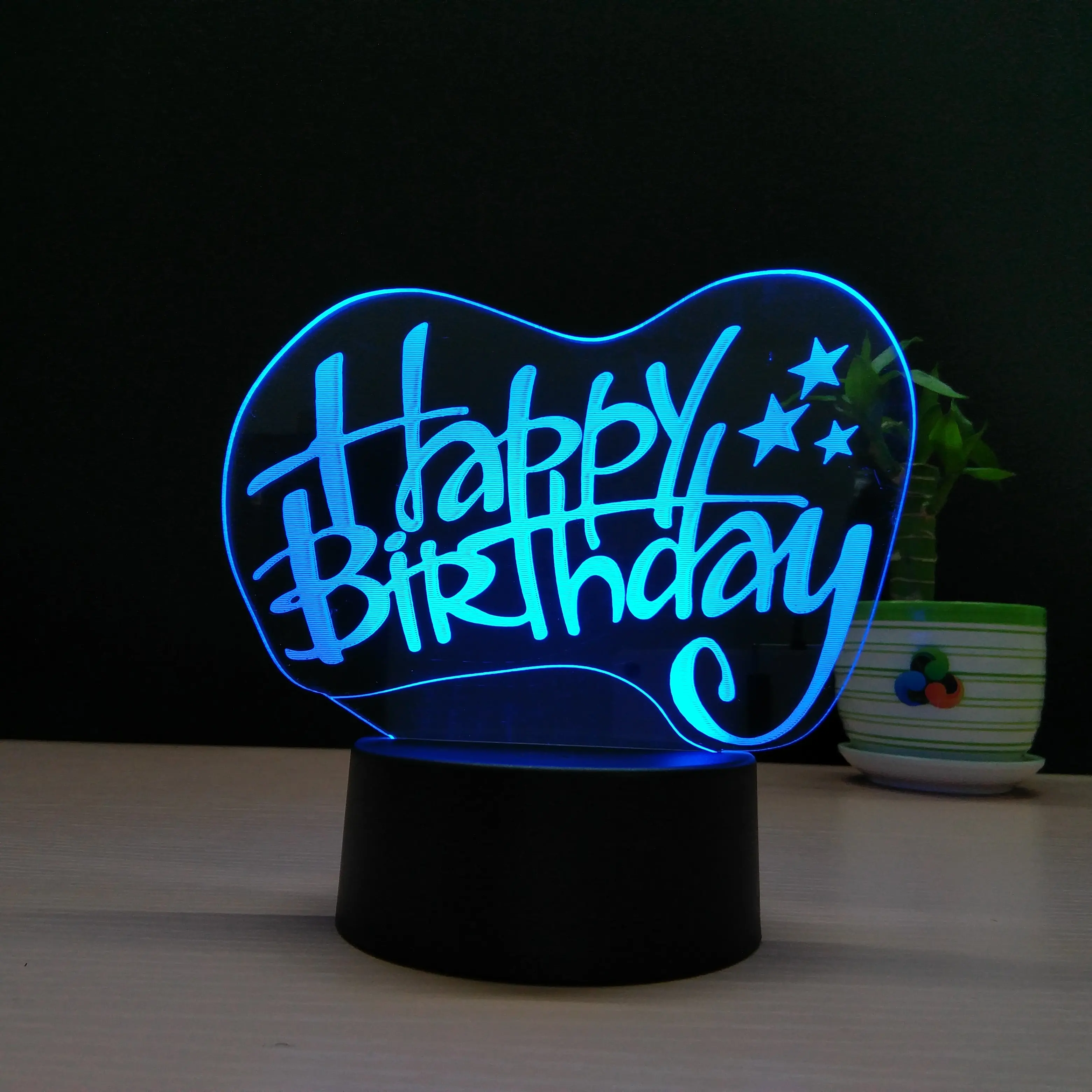 Happy Birthday novità luce notturna 3D con telecomando 16 colori che cambiano lampada da tavolo da comodino a LED per la decorazione di Halloween per feste