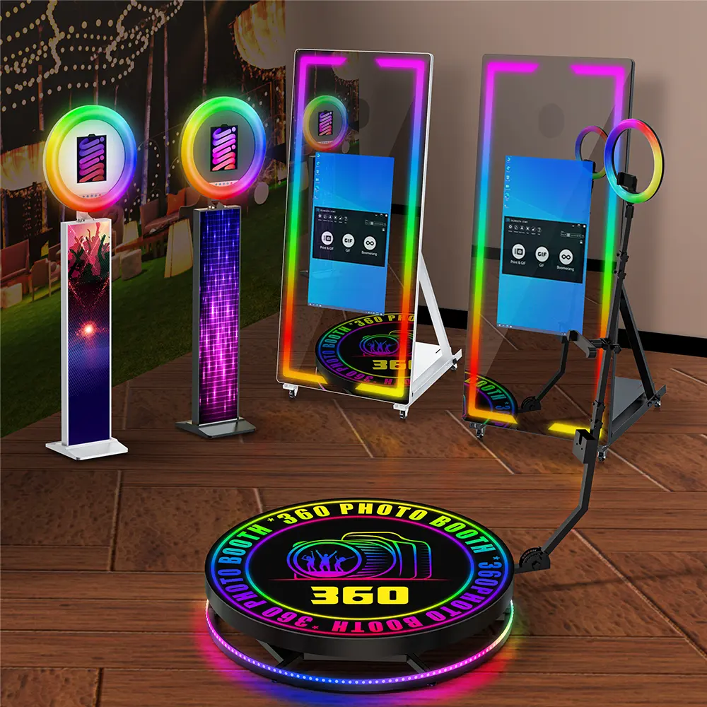 360 photomaton infinity led verre carré pour 2 personnes vidéo photobooth 360 100cm plate-forme avec éclairage annulaire