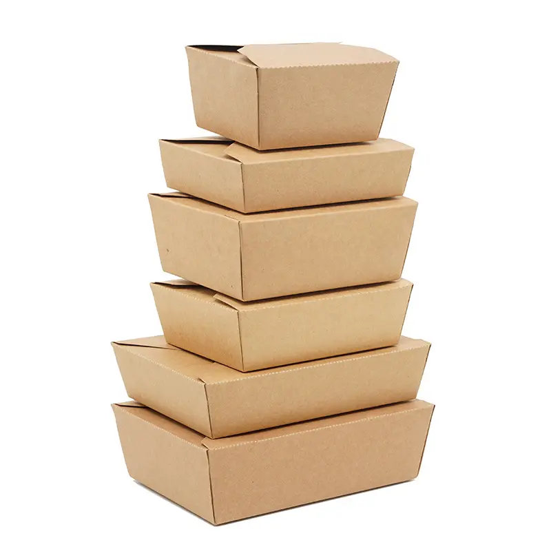 Kunden spezifische braune Kraft papier Lebensmittel box Salat Obst Papier behälter Einweg-Lebensmittel verpackungs box