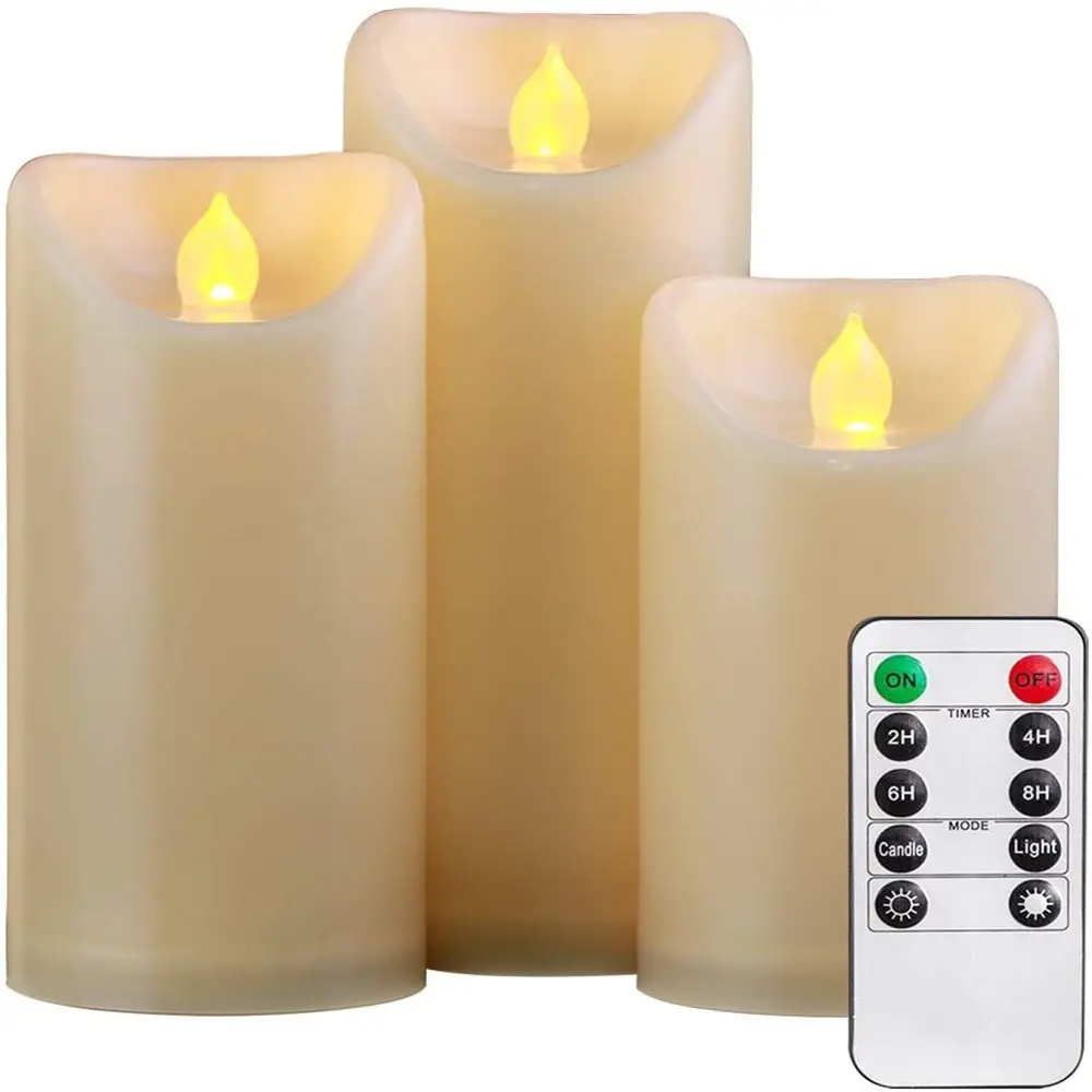 Homemory Battery Operated Flickering Flameless Pillar Outdoor Waterproof LED Candles with Remote Timer for Wedding  Party