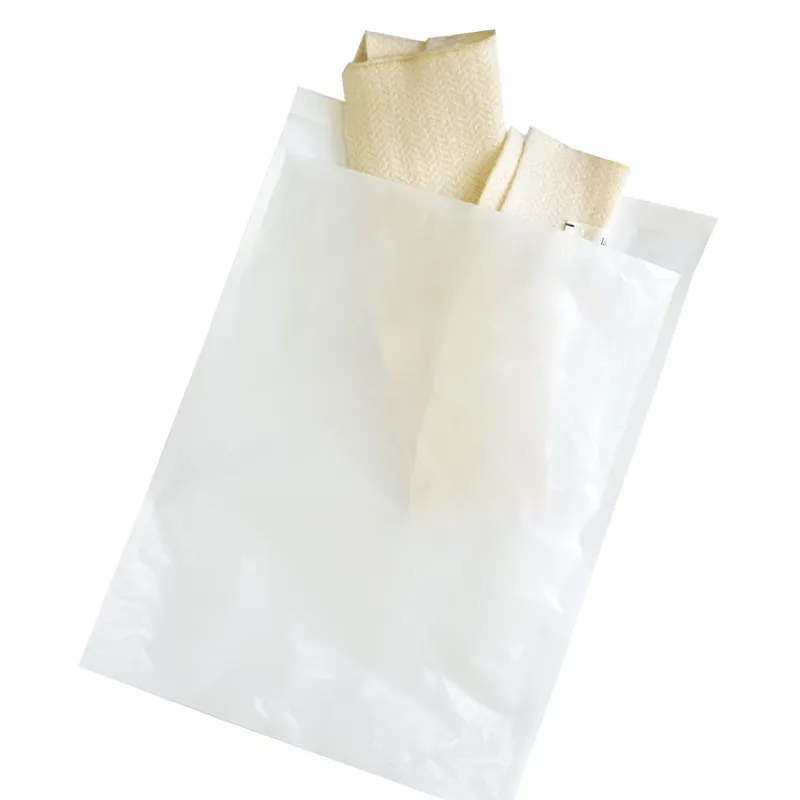 Atacado Personalizado Papel Biodegradável Tamanho 40GSM 60GSM Vestuário Compostável Vestuário Glassine Bag Com Tira Adesiva