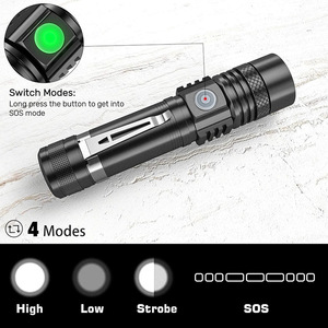 Lanterna de lembrete de bateria com zoom de longo alcance, lanterna de luz forte T6 recarregável por USB