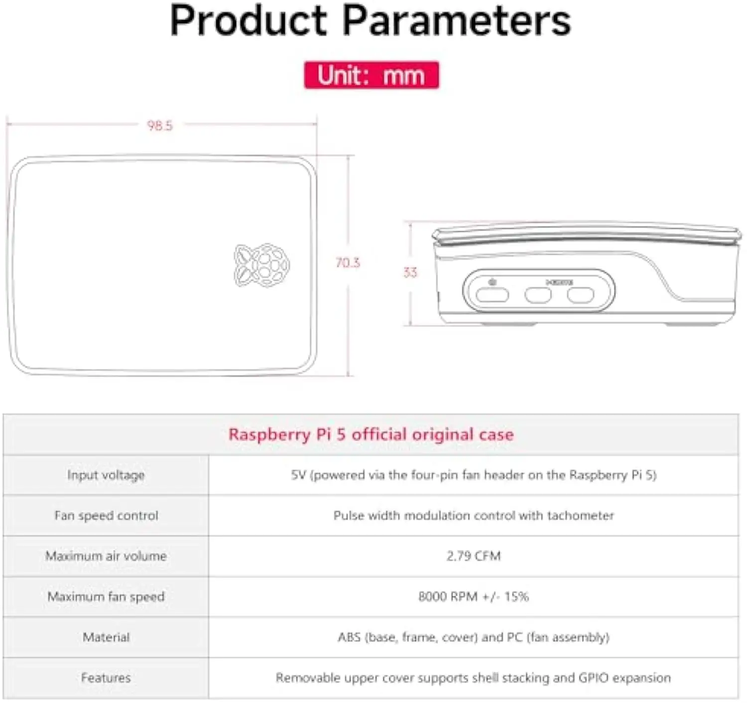 Aismartlink Boîtier pour Raspberry Pi 5-Rouge/Blanc Boîtier pour Raspberry Pi5 Refroidissement actif Protection du ventilateur PWM