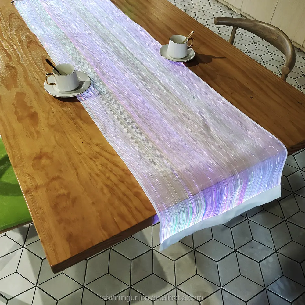 Camino de mesa de centro con luces LED, tela de fibra óptica personalizada, camino de mesa de lujo, mantel brillante para decoración de fiesta de boda