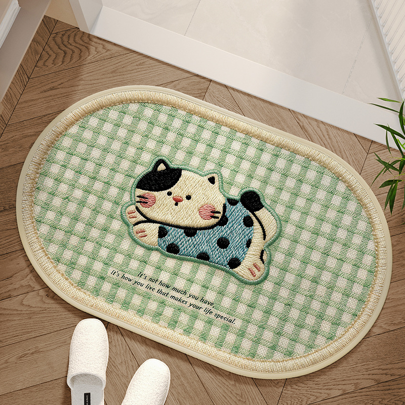 Sally hemp rubber sole - checkered cat oval green