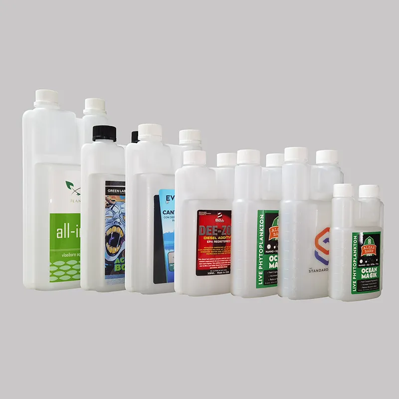 Botellas de plástico para medir fertilizante líquido, doble cámara, HDPE, 8 oz, 250ml