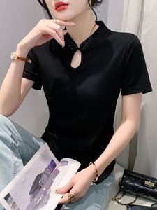 レトロな新中国スタイル改善チョンサムネイルパンバックル半袖Tシャツ女性用サマーラグジュアリートップ