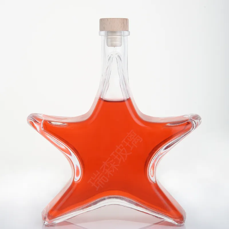 Nuovo Design all'ingrosso fantasia 500ml bottiglie di vino Whisky Brandy Rum cinque stelle appuntite bottiglia di vetro con tappo