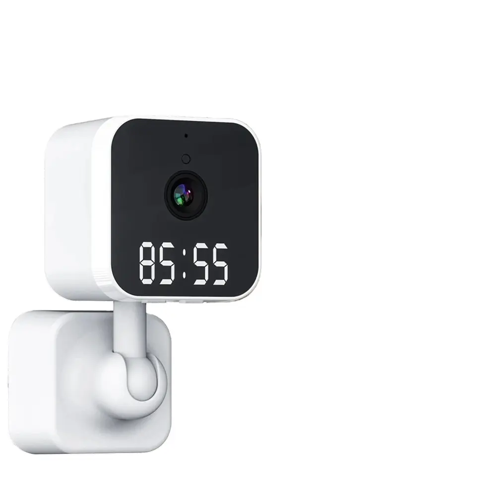 กล้องแบบปลั๊กอิน WiFi พร้อมนาฬิกาดิจิตอลสำหรับติดในบ้านและนอกบ้านกล้องบันทึกวิดีโอแบบไร้สายหมุนได้