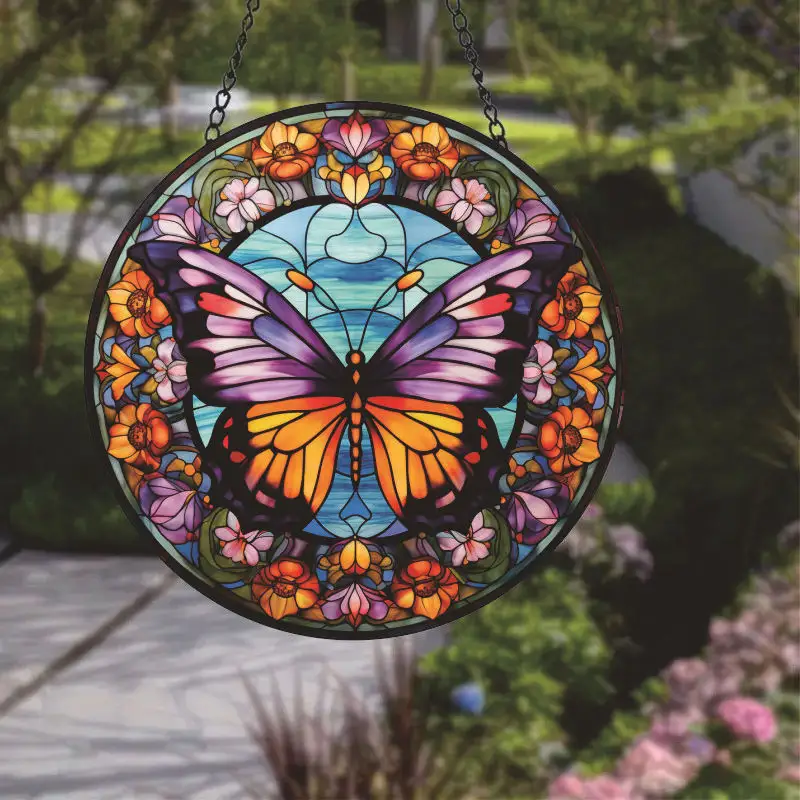 Mariposa manchada ventana colgante manchado mariposa Suncatcher con cadena corona signo para mamá abuela mariposa amante