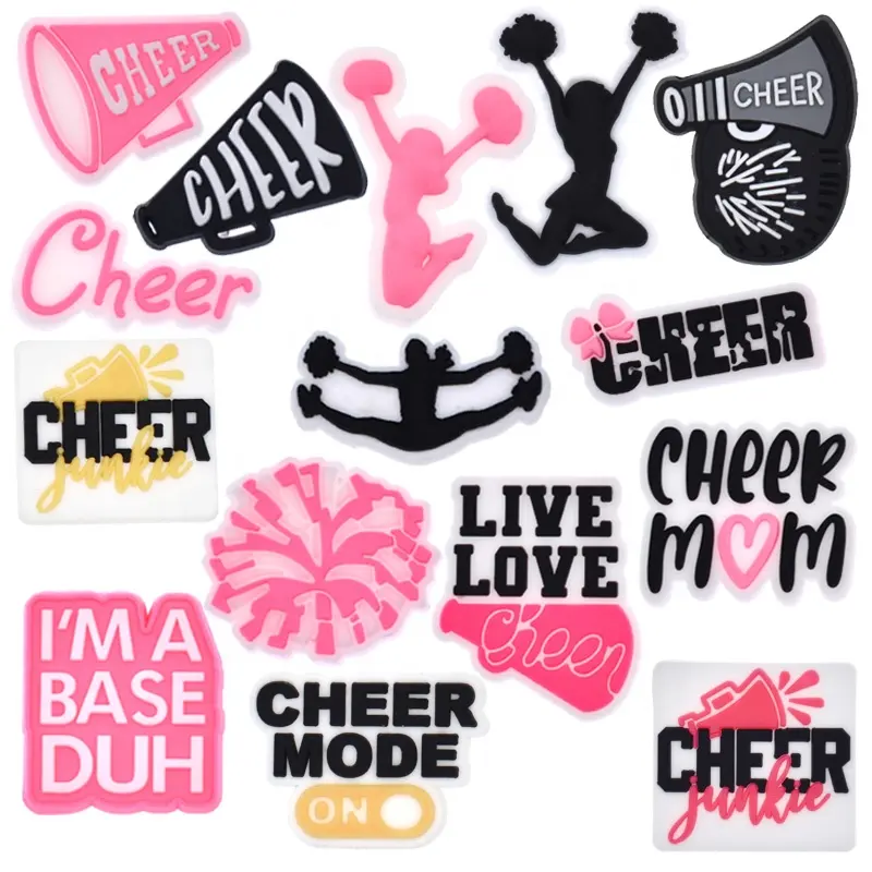 shoe charms sport dynamic cheerleading cheerleaders cheer up pvc shoe buckle cheerleader shoe charm for clogs