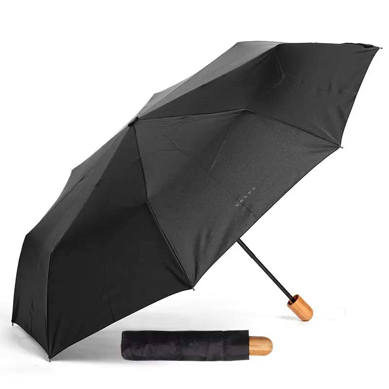 Paraguas ecológico para adultos, sombrilla de bambú ecológica, Manual RPET Alu Mni 3, Logo plegable RPET 190T, Pongee de aluminio