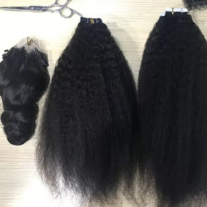 ヘアエクステンションの直接天然黒本物の人間の二重描画キンキーストレートレミー女性テープ工場卸売