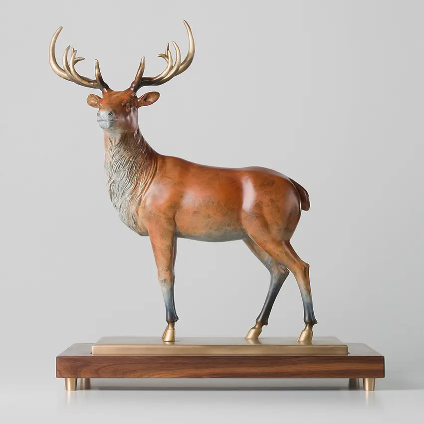 Bronze Deer Stag Sculpture Metal Moose Figurine Statue Home Table Decor