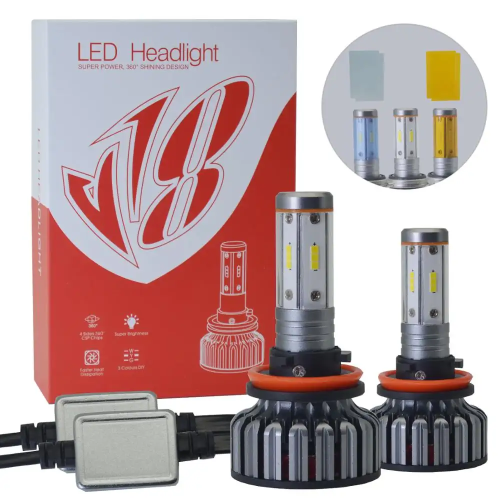 Faróis de led para carro weiyao, v18 8000lm h7 h8 h9 h11 9005 3000k 6000k 8000k