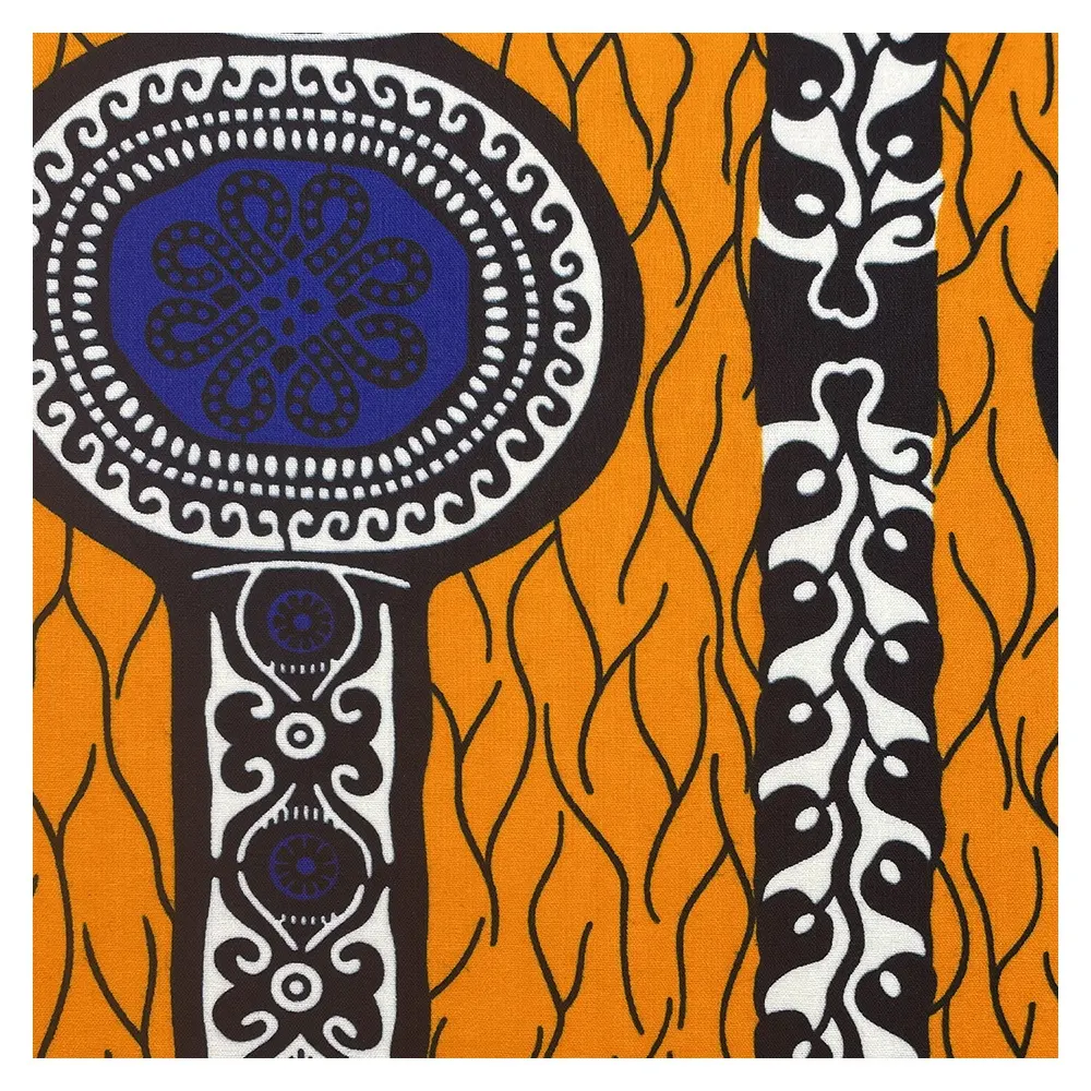 África occidental es popular LOGO100 % personalizado gratis poliéster batik africano tela impresa cera de imitación tela de cera JAVA de un solo lado