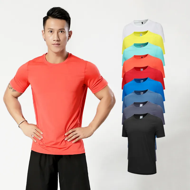 Camiseta slim fit para homens, camiseta esportiva de secagem rápida com logo da personalização da marca, tecido respirável
