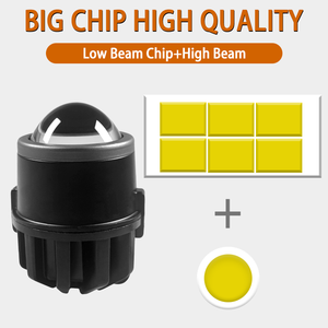 Universal 2'' Car LED Lights Fog Double Reflective <strong>Cup</strong> Round Fog Lamp 3000K Yellow Bi-led Lens LED Projector Fog Lamp for Car