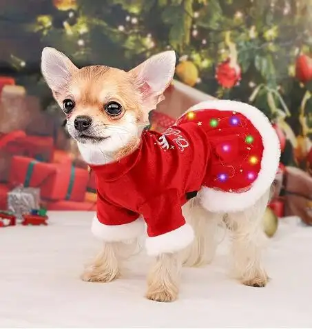 Dog Christmas Costume Puppy Tulle Dress   Santa Claus Pet Clothes Velvet Skirt Warm Outfit  Dog Winter coat
