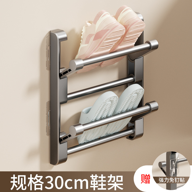 Gunmetal gray 30cm double-layer folding slipper rack (pattern type)