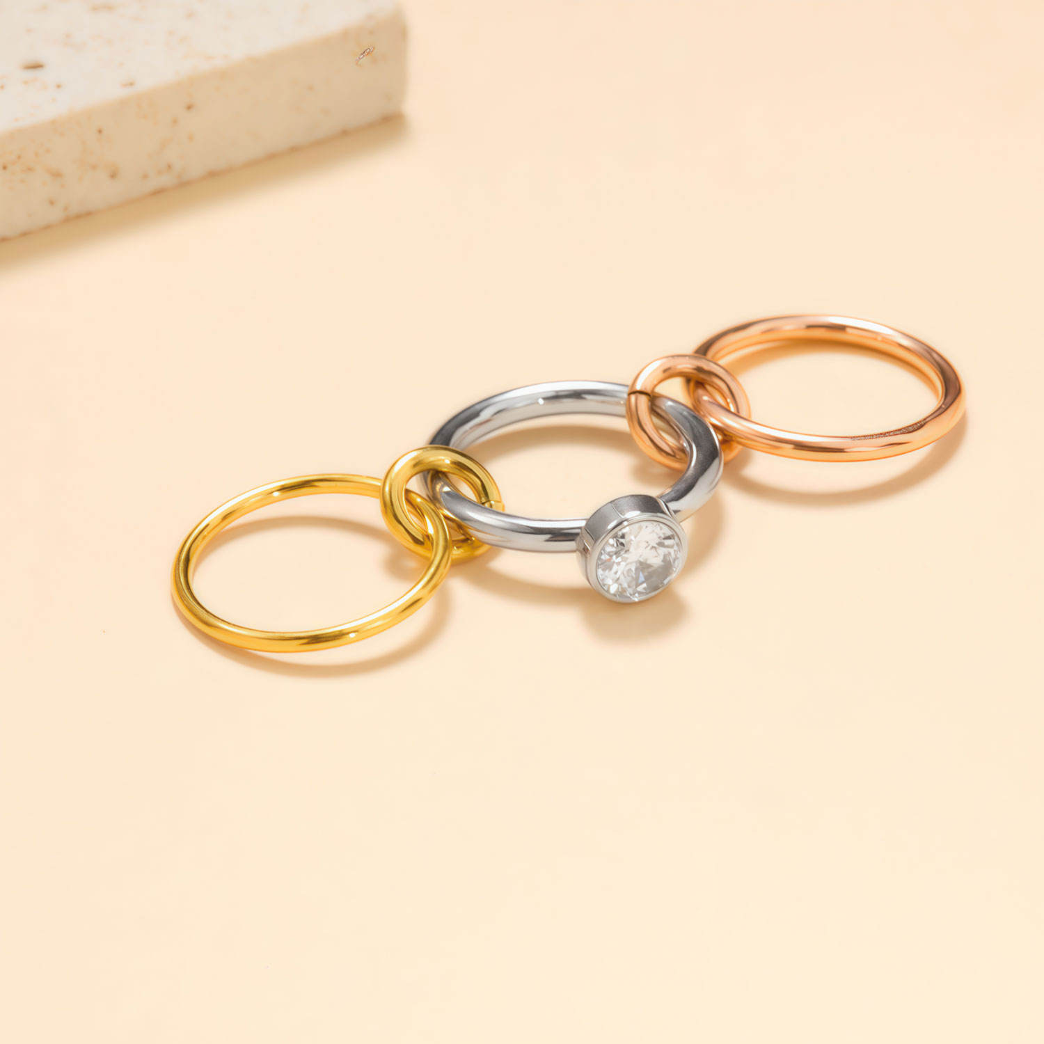 Gold, silver and rose gold three colors