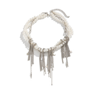 New Trendy Double Layer Stacked Pearl Tassel Necklace Light Luxury Exaggerated Personality Clavicle <strong>Chain</strong> Accessory Link <strong>Chain</strong> - Product Image 5