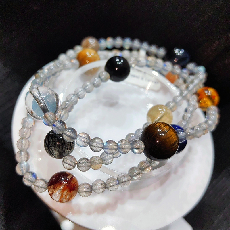 Perles de Labradorite et Cristaux Mélangés