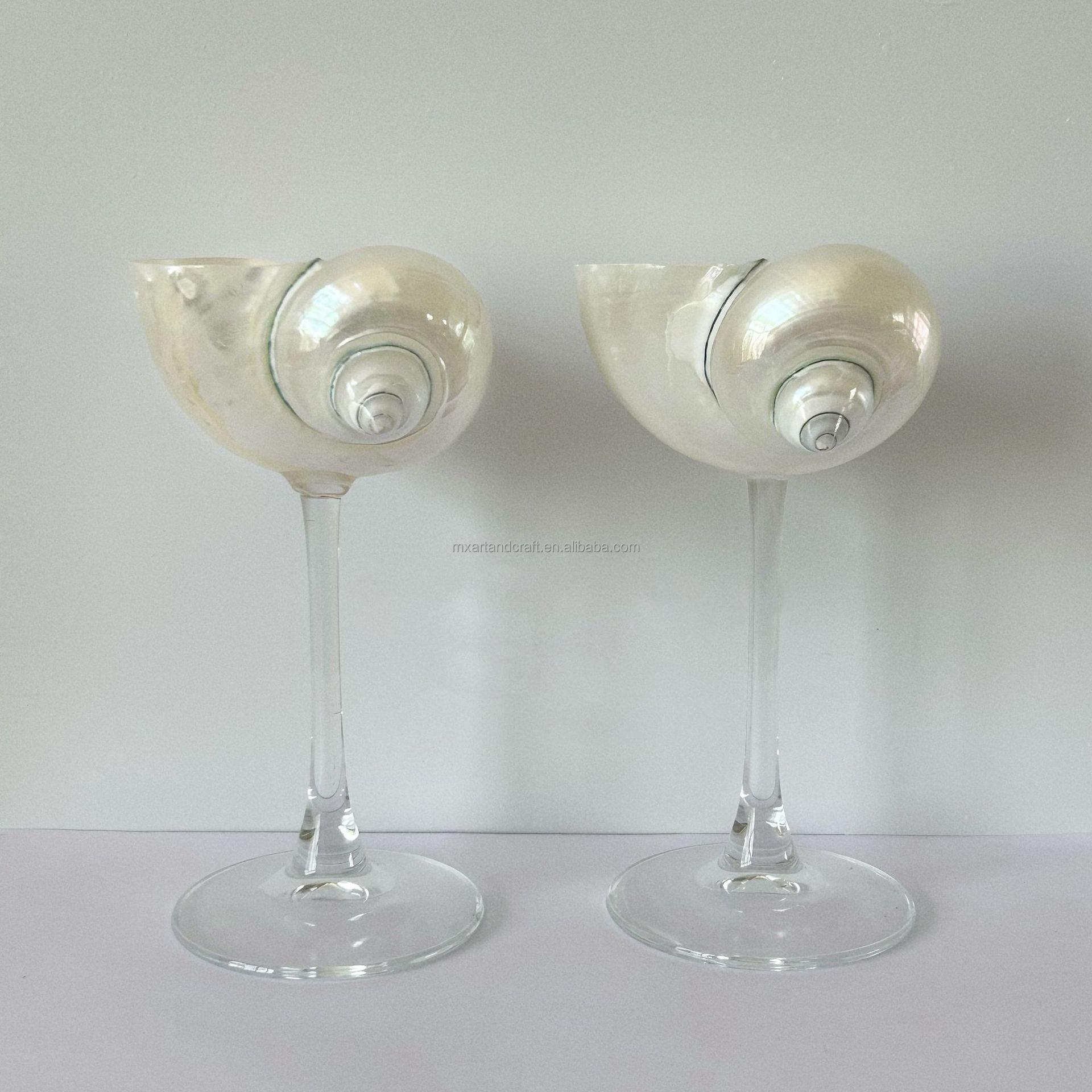 Concha blanca con tallo de cristal