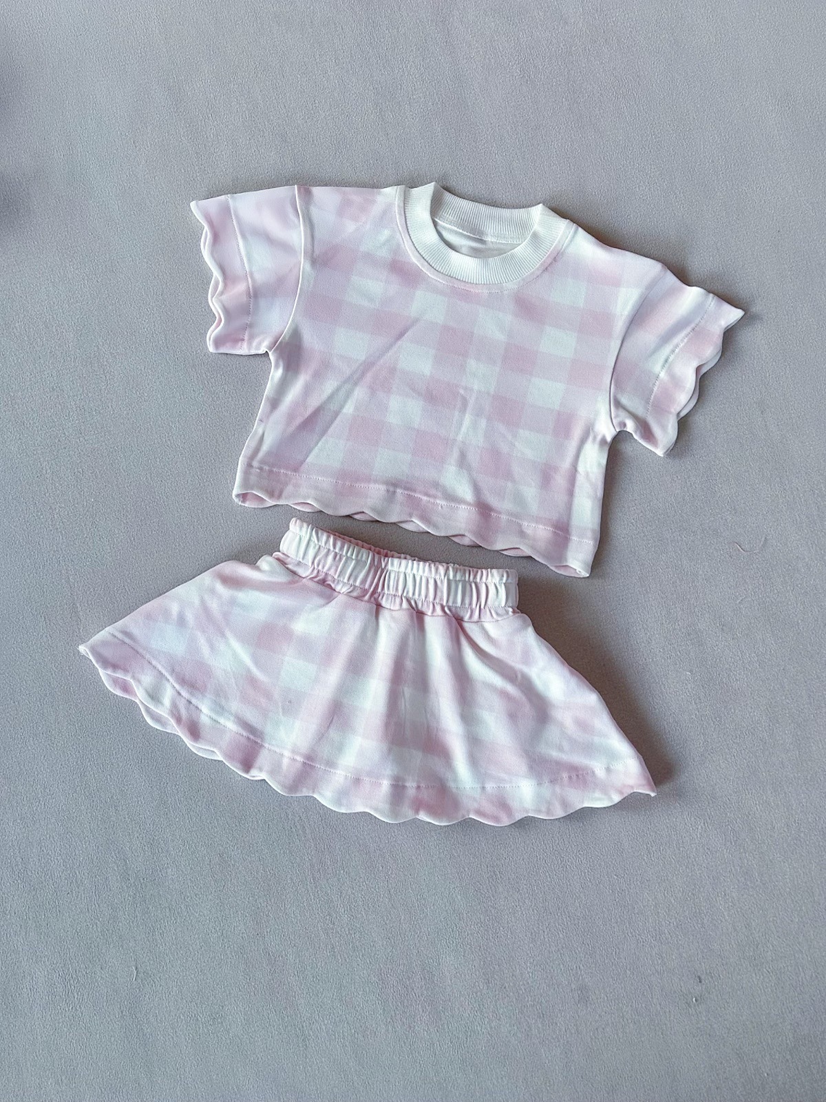 pale pink plaid skirt set