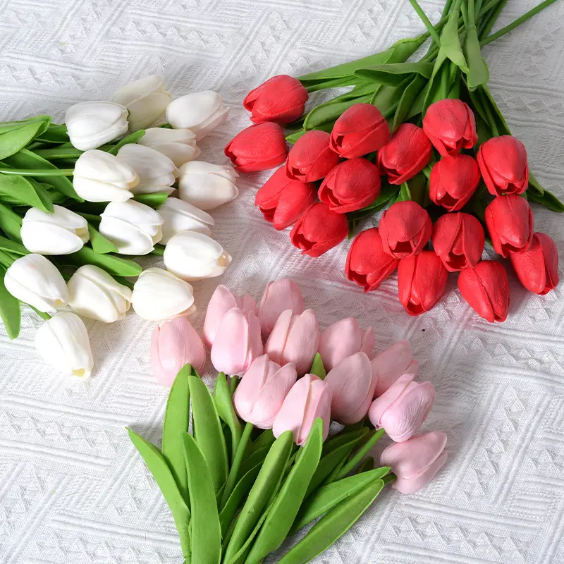 थोक कृत्रिम ट्यूलिप फूलों की शादी pu फूल असली स्पर्श के लिए 34 सेमी ट्यूब कृत्रिम फूल