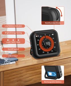 Digital Visual <strong>Timer</strong> Rechargeable Countdown <strong>Timer</strong> with VA <strong>Display</strong> Clear Digits Adjustable Volume and Brightness Magnetic - Product Image 2