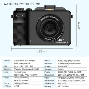 3 inç ekran 18X dijital Zoom kompakt kaydedici Vlogging kameralar ile 48MP otomatik odaklama 4k Video kamera - Product Image 2