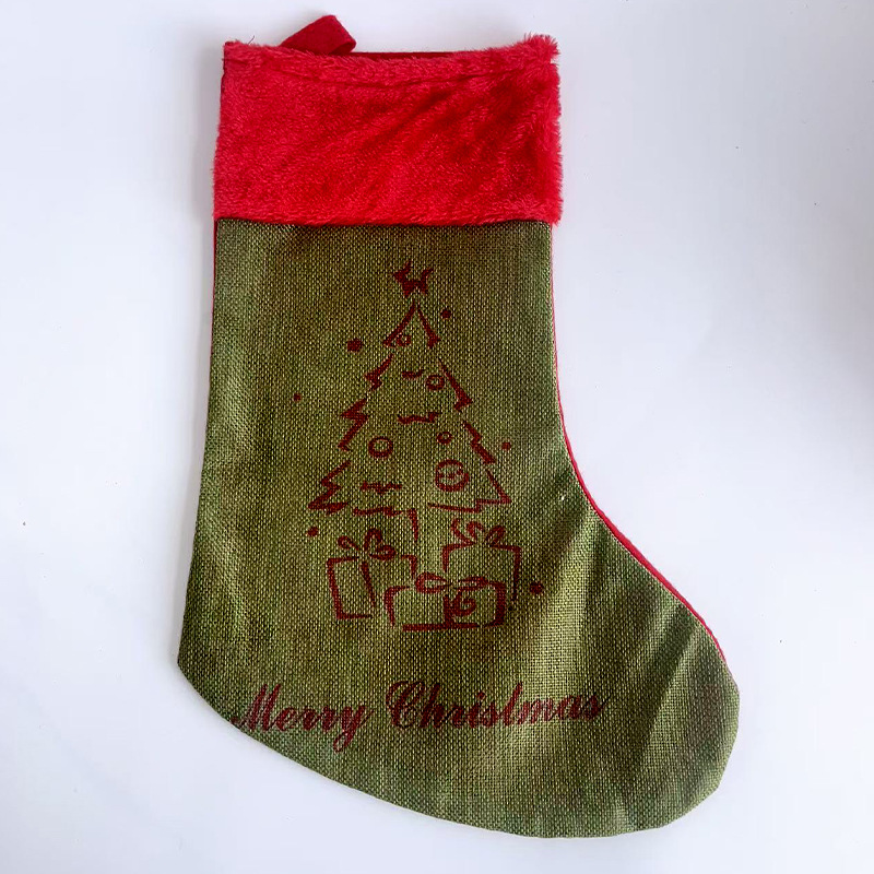 Green tree christmas stocking linen
