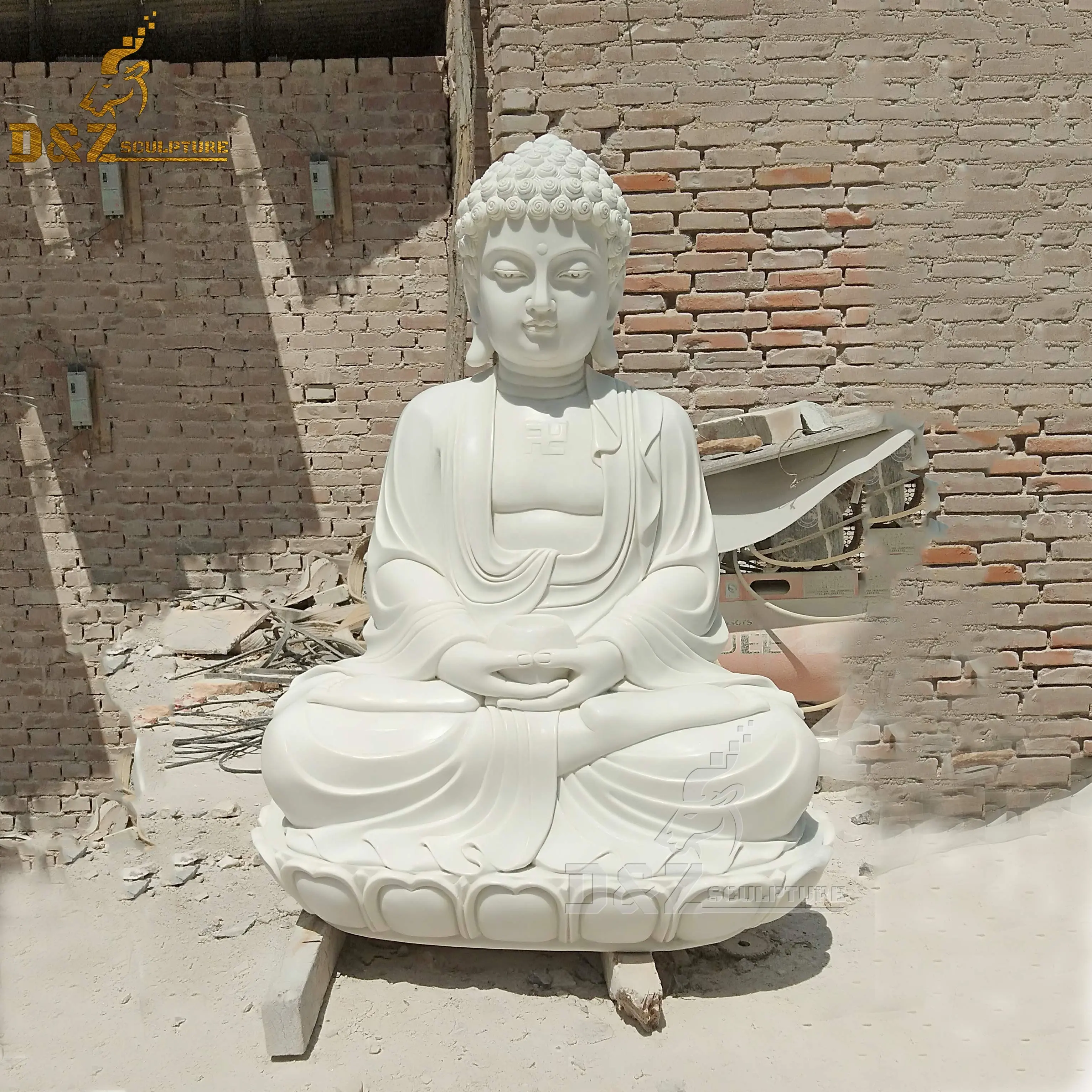 Statue de bouddha en pierre blanche, grande taille, Sculpture extérieure personnalisée, assise en marbre blanc