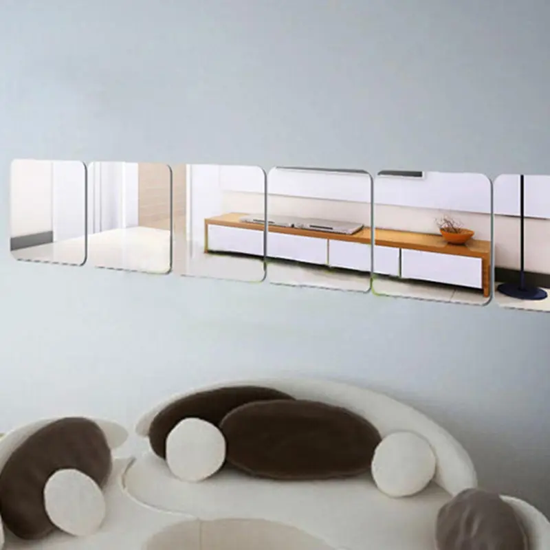 Fábrica acrílico cuadrado espejo suave pared pasta decoración del hogar espejo de plástico autoadhesivo