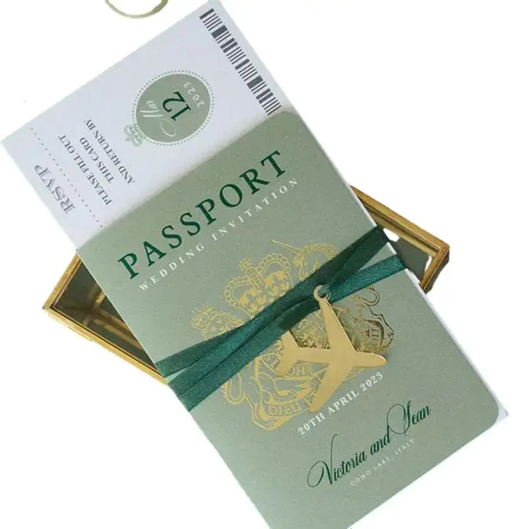 K-pop DIY projeleri için yer imi tema ile özel baskılı Minimal düğün davetiyesi karton kutu pasaport tarzı hediye kartı
