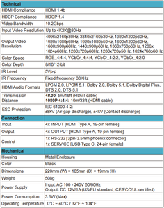 Sin fisuras HDMI matriz 4x4 4K30hz slim 2x2 controlador de pared de video compatible con teclas frontales IR remoto y control de comandos Rs232