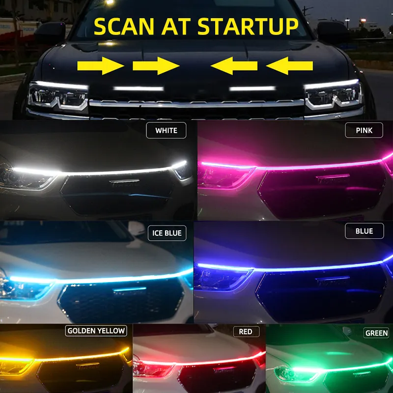 Cubierta de escáner LED para coche, luz de circulación diurna, tira de luces led de arranque, decorativa, DRL, capó de motor