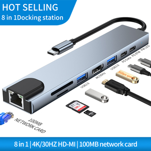 8 In 1 Usb tipo C RJ45 porta cavo di rete Hub SD TF Card Reader per Laptop e altri dispositivi di tipo c Hub Usb 8 porte CY037 - Product Image 6