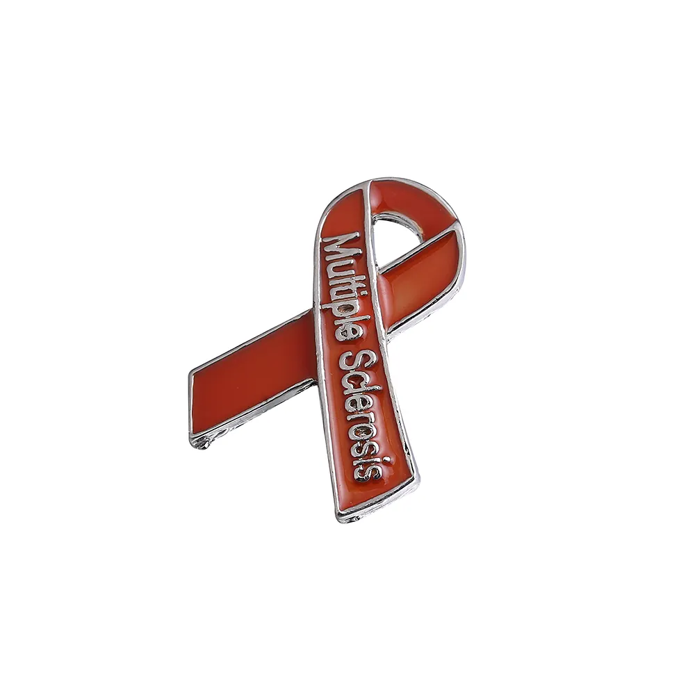 Stylish Simple Design Color Enameled Red Ribbon Awareness Multiple Sclerosis Healthy Care Inspired Decoration Brooch Pin