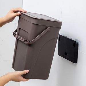 Cubo de basura de plástico montado en la pared para el hogar, cubo de basura con tapa y mango, contenedor convenientemente almacenado para basura - Product Image 2