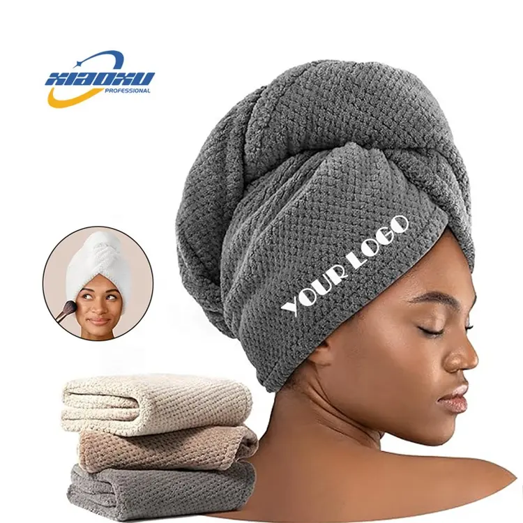 Enveloppe pour cheveux en microfibre de haute qualité super absorbante à logo personnalisé Turban de tête de spa à séchage rapide Enveloppe de serviette de bain