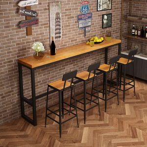 ダイニングテーブルセットとスツールセット朝食バーテーブルスツール工業用スチールフレームバーアンティークモダン無垢材トラディショナル - Product Image 2