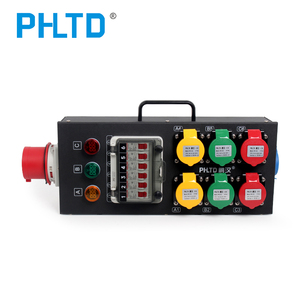 PHLTD Portable Socket Box CEE 5-pin 32A 400V <strong>Input</strong> 6 CEE 3-pin <strong>Outputs</strong> + <strong>1</strong> Schuko Socket, Voltage Indicator, Carrying Handle
