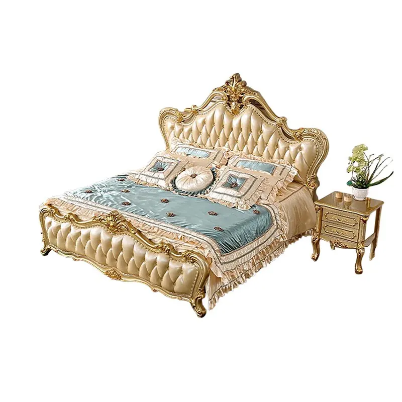 Cama King de madera sólida tallada para el hogar, muebles de Hotel de estilo europeo, dormitorio doble, cama de princesa de lujo