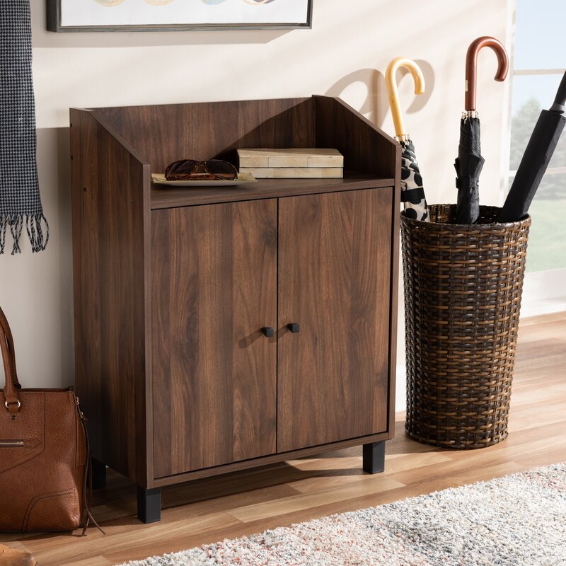2-Door Wood Entryway 8 Pair Shoe Cabinet Shoe Rack Living Room Furniture